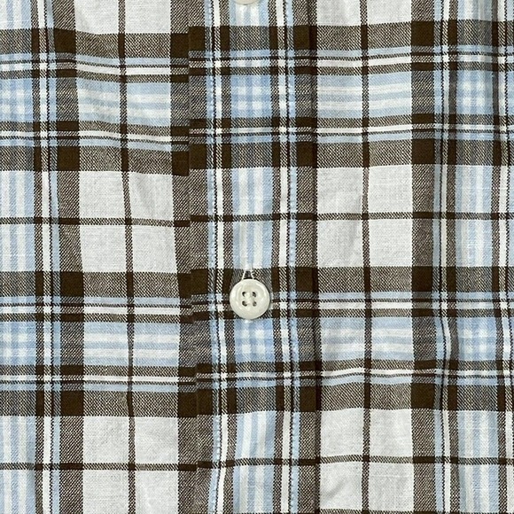 Johnnie-O Hangin’ Out Men’s Size XXL Brown / Blue Plaid Button Up Shirt - Picture 6 of 12